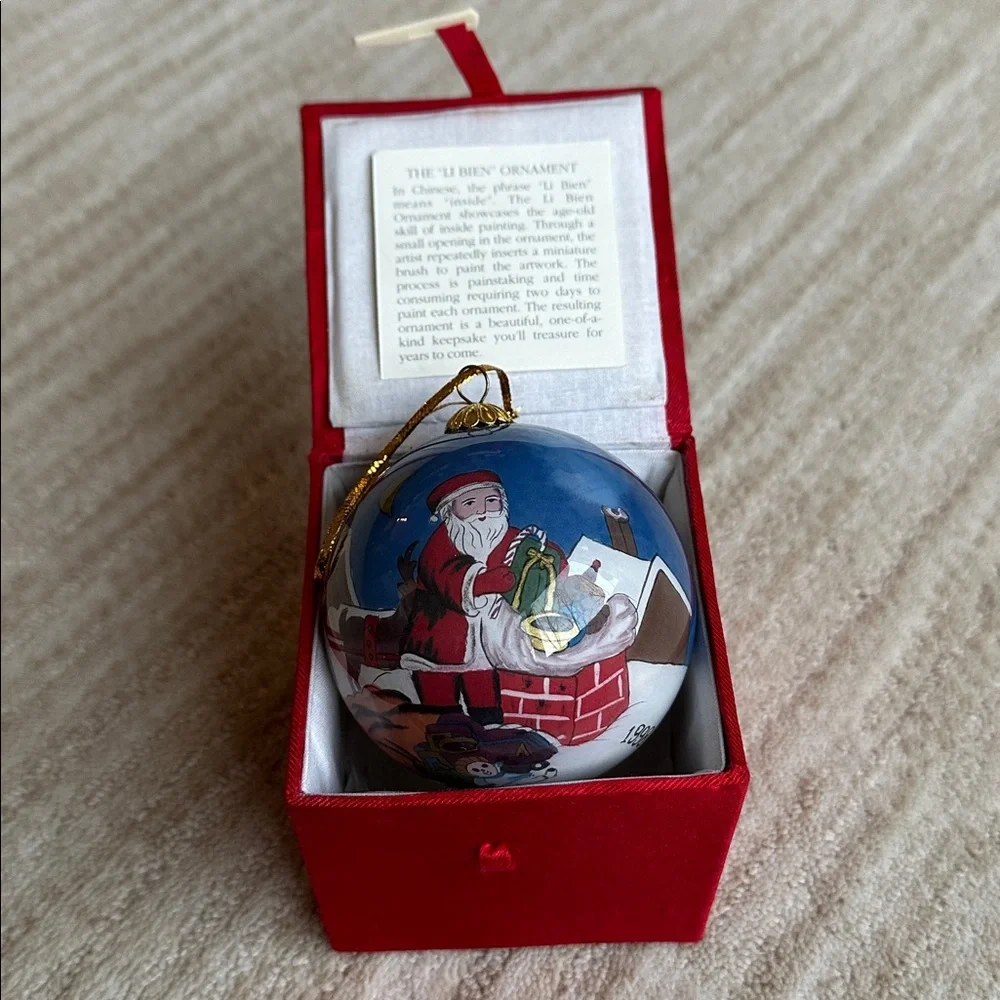 Vintage Pier 1 Li Bien Glass Inside Painted Christmas Ornament Santa Reindeer 98